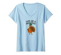 Mujer Vida de una anfitriona Acción de Gracias Turquía Showgirl Diseño Camiseta Cuello V