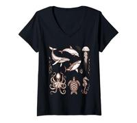 Mujer Vida Marina Criaturas oceánicas Historia Natural Camiseta Cuello V