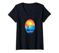 Mujer Vida oceánica. Atrapar Olas, Surfista Camiseta Cuello V