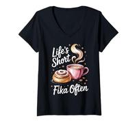 Mujer Vidas Cortas Fika a Menudo Camiseta Cuello V
