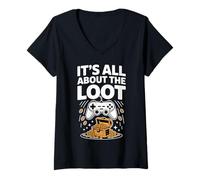 Mujer Video Game Treasure Chest Gamer Role It's All About The Loot Camiseta Cuello V