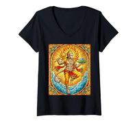 Mujer Vidrieras Señor Hanuman Hinduismo Dios Hindú Camiseta Cuello V