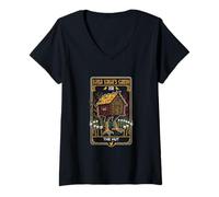 Mujer Vieja Bruja Carta Tarot XIII Cabaña Folklore Eslavo Camiseta Cuello V