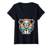 Mujer Viejo Pastor Inglés Dueño de Perro Viejo Vibes de Verano Vacaciones Vacaciones Camiseta Cuello V