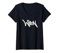 Mujer Viena Graffiti Ciudad Arte Callejero Handstyle Austria Souvenir Camiseta Cuello V