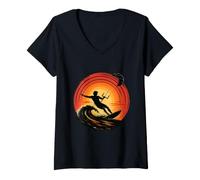 Mujer Viento Infinito y energía oceánica Kitesurf Atardecer Camiseta Cuello V