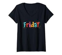 Mujer Viernes Día De La Semana Texto Doodle Funny Friday Camiseta Cuello V