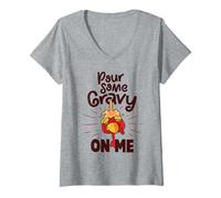 Mujer Vierte un Poco de Salsa sobre mí Camiseta Cuello V