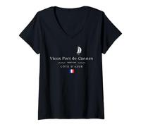 Mujer Vieux Port de Cannes Yacht Club Marina Riviera Francesa Vela Camiseta Cuello V