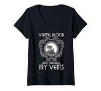 Mujer Viking Blood Nórdico Mitología Longship Guerrero Venas Cita Camiseta Cuello V