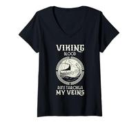 Mujer Viking Blood Nórdico Mitología Longship Guerrero Venas Cita Camiseta Cuello V