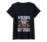 Mujer Viking Blood Runs Through My Veins Shieldmaiden Vikingos Camiseta Cuello V