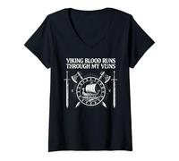 Mujer Viking Blood Runs Through My Veins Vikings Camiseta Cuello V