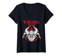 Mujer Viking Blood Skull Norse Warrior Raven Casco Arte Gráfico Camiseta Cuello V