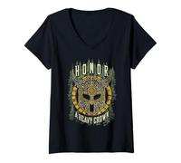 Mujer Viking Honor - Casco Pesado de Guerrero con runas nórdicas Camiseta Cuello V