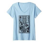 Mujer Viking King of Clubs - Juego de Cartas de mitología de Guerrero nórdico Camiseta Cuello V