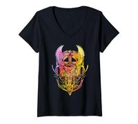 Mujer Viking Odin Raven Warrior Norse Mythology Color Casco Arte Camiseta Cuello V