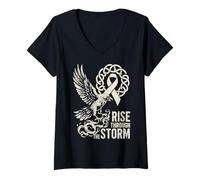 Mujer Viking Raven Cáncer de pulmón - Rise Through The Storm - Nórdico Camiseta Cuello V