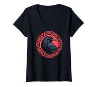 Mujer Viking Raven Odin Huginn Muninn Runic Circle Norse Mythology Camiseta Cuello V