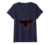 Mujer Viking Raven Vegvisir Símbolo nórdico mitología nórdica Camiseta Cuello V