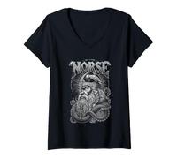 Mujer Viking Warrior Raven Runes Mitología nórdica Camiseta Cuello V