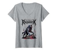 Mujer Viking Wolf Fenrir Mitología nórdica El aullido de Ragnarok Camiseta Cuello V