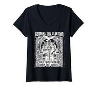 Mujer Vikings Beware Old Man In A Land Where Men Die Young Camiseta Cuello V