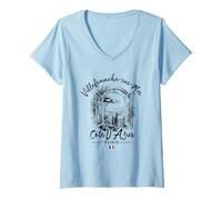 Mujer Villefranche-sur-Mer Francia Costa Azul Riviera Francesa Camiseta Cuello V