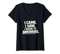 Mujer Vine Vi lo Hice incómodo Divertido Introvertido Social Camiseta Cuello V
