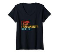 Mujer Vine Vi Tenía Ansiedad Así que me fui Vintage Camiseta Cuello V