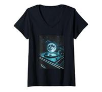 Mujer Vinilo Luna Sonido Cósmico Camiseta Cuello V
