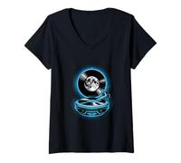 Mujer Vinilo Luna Sonido Cósmico Camiseta Cuello V