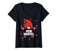 Mujer Vino de Navidad Gnomo Gnom Duende de Navidad Camiseta Cuello V