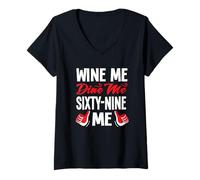 Mujer Vino Sexy Cena Comida Juego de Palabras Sexo 69 Regalos Camiseta Cuello V