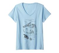 Mujer Vintage 1890 Gun Cool Retro Diagram Graphic Camiseta Cuello V