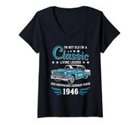 Mujer Vintage 1946 Birthday Classic Car for Legends Born In 1946 Camiseta Cuello V