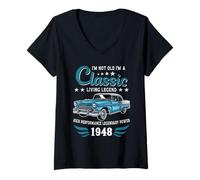 Mujer Vintage 1948 Birthday Classic Car for Legends Born In 1948 Camiseta Cuello V