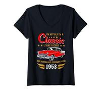 Mujer Vintage 1953 Birthday Classic Car for Legends Born In 1953 Camiseta Cuello V