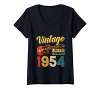 Mujer Vintage 1954 Edición Limitada Guitarra Año de Nacimiento Cumpleaños Camiseta Cuello V