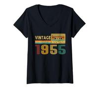 Mujer Vintage 1955 Birth of Birthday Cassette Tape Classic Year Camiseta Cuello V