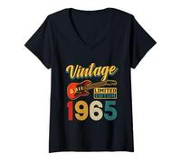 Mujer Vintage 1965 Edición Limitada Guitarra Año Nacimiento Camiseta Cuello V