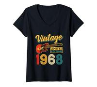 Mujer Vintage 1968 Edición Limitada Guitarra Año Nacimiento Camiseta Cuello V