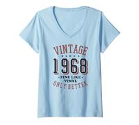 Mujer Vintage 1968 Fine Like Vinyl Only Better Retro Birthday Camiseta Cuello V