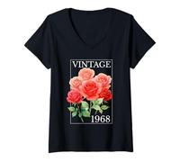 Mujer Vintage 1968 Rose Flower 57 años 57 cumpleaños Mujeres Camiseta Cuello V