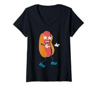 Mujer Vintage 1970s groovy star gafas de sol hot dog divertido años 60 Camiseta Cuello V