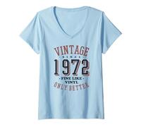 Mujer Vintage 1972 Fine Like Vinyl Only Better Retro Birthday Camiseta Cuello V