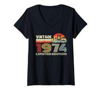 Mujer Vintage 1974 Classic Birthday 1974 Cassette Tape Vintage Camiseta Cuello V