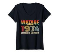 Mujer Vintage 1974 Limited Edition Retro Year Vintage Birthday Camiseta Cuello V