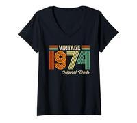 Mujer Vintage 1974 Original Parts Birthday 1974 Men Women Vintage Camiseta Cuello V