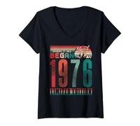 Mujer Vintage 1976 Where It All Began Retro Sunset April Birthday Camiseta Cuello V